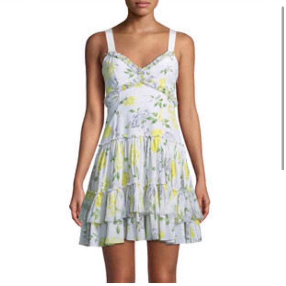 CINQ A SEPT Livia Floral-Print Sunglow Ruffle Mini Dress